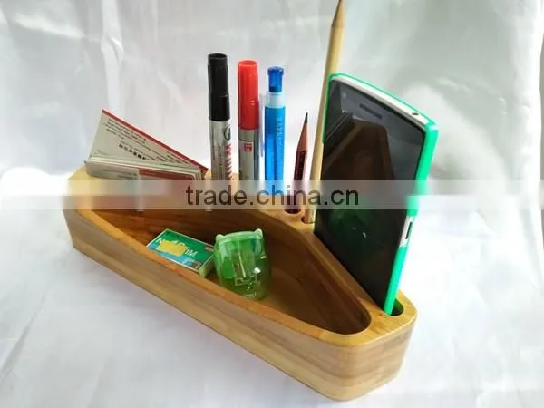 Custom logo bamboo pen holder for desk organizer