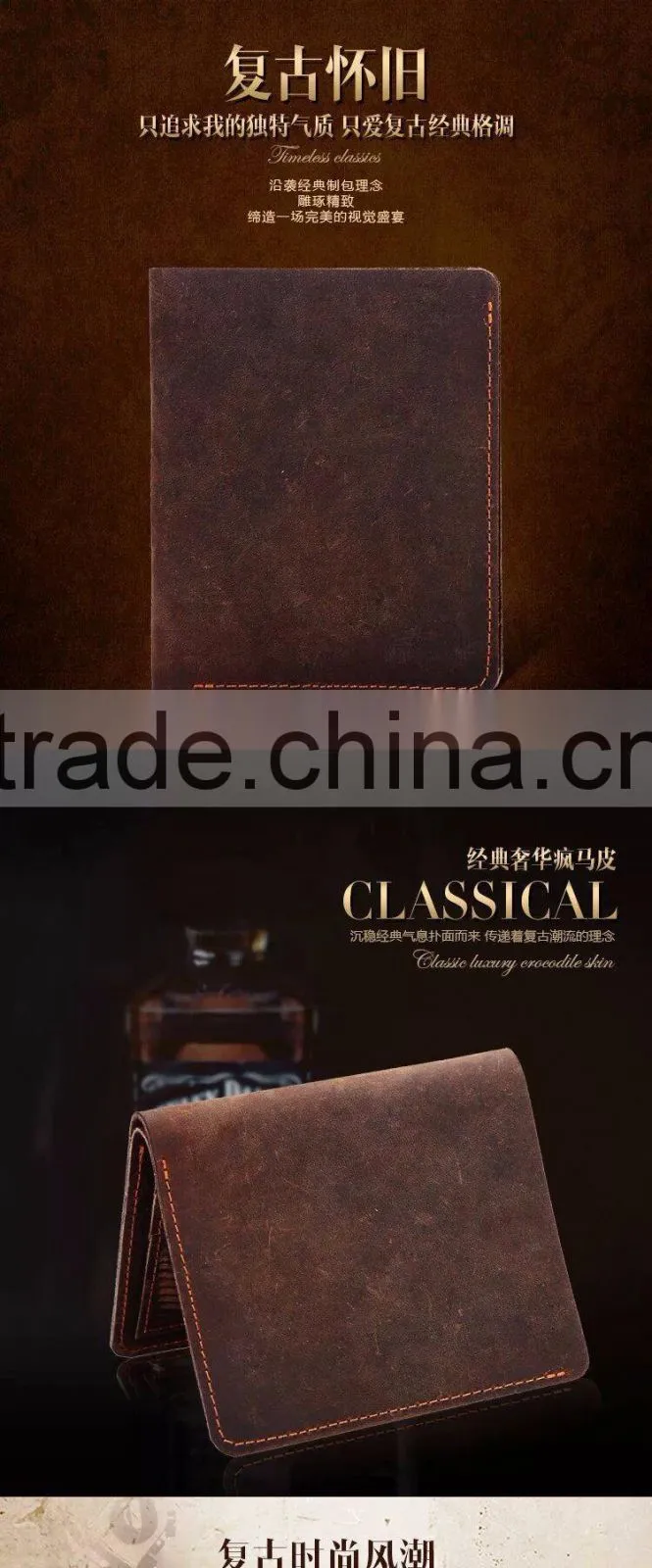 Wholesale new fashion full grain top layer leather men wallet with customized logo