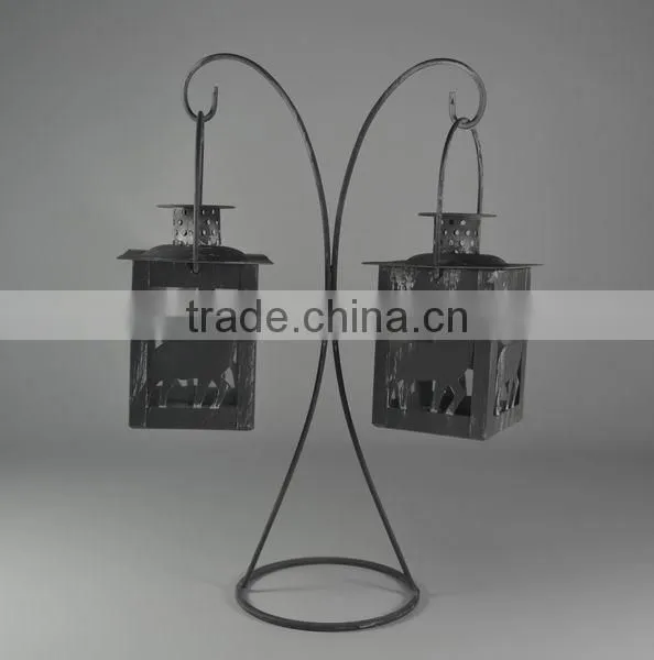 Metal stand with two christmas deer lantern