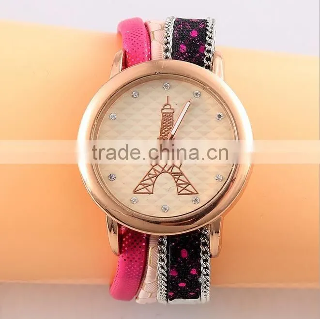 2017 round big dial Eiffel tower watches with diamonds women decoration watch