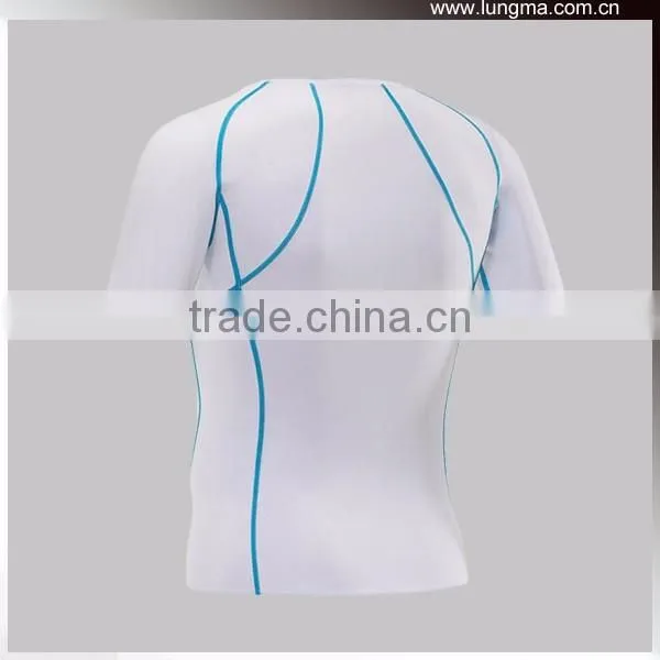 Dry Fit 3/4 sleeve Lycra Elastic Spandex Rash Guard Polyester, 4 Needle 6 Thread Flatlock Compression Wear Short Sleeve Shirts