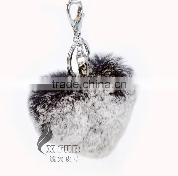 CX-R-46 Wholesale Heart Shape Genuine Rabbit Fur Keyring
