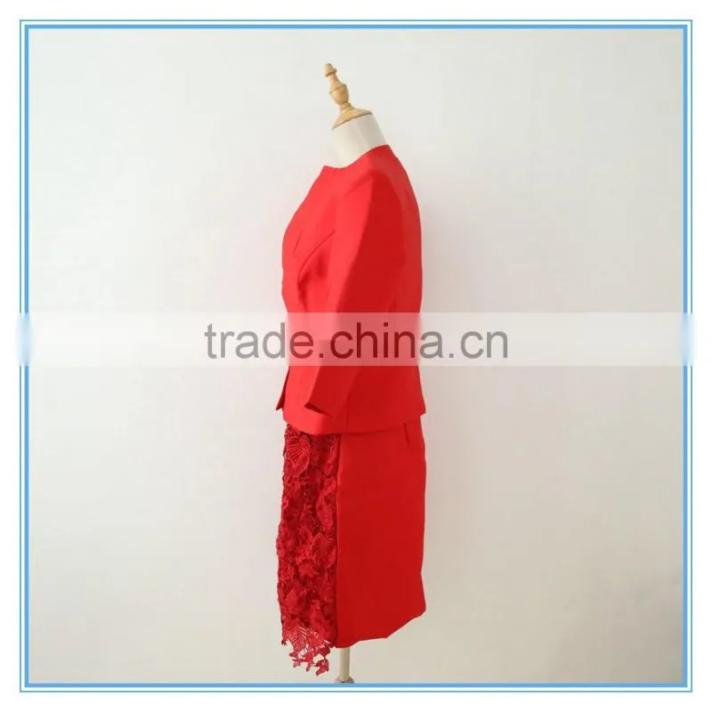 Latest Red Embroidery Lace Suit Dress For Women Wedding