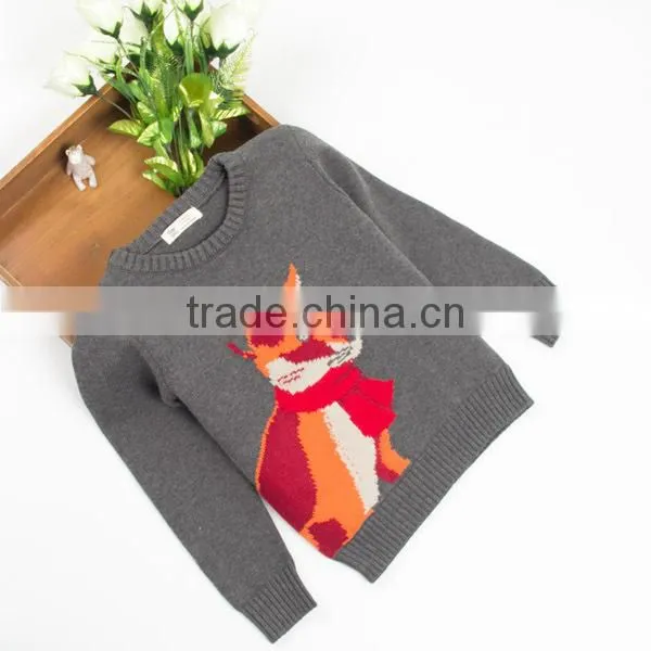 Cartoon Fox Pattern Boys Round Neck Pullover Sweater