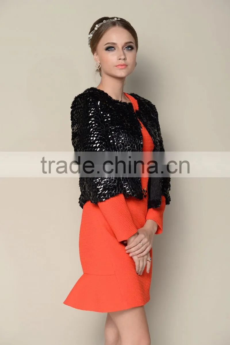 hot selling black shinny high end 2015 warm short jackets for women