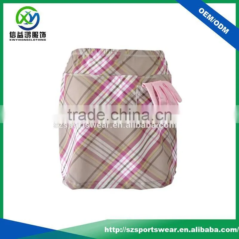 2016 plaid tech classic style customize ladies golf skirt