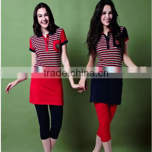 Women polo collar yarn dyed striped pajama with pocket design ladies pajama set