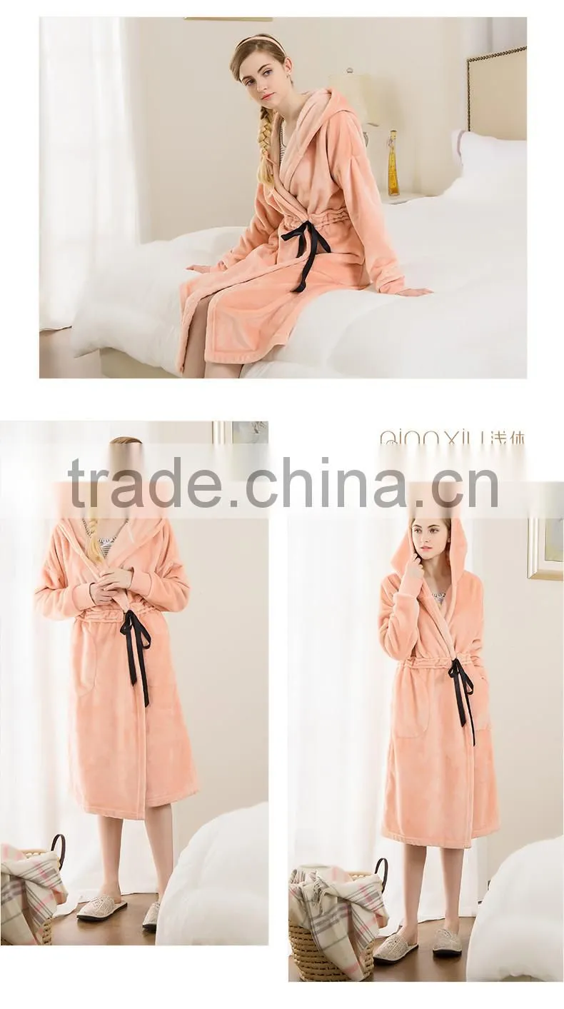 New Arrival Qianxiu Wholesale Cheap Female Elegant Gray Comfort Hoodies Flannel Pajamas