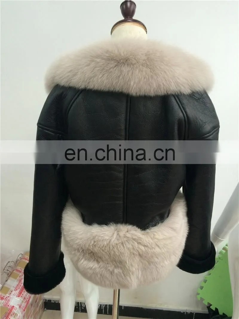 Modern New Style Real Fox Fur Collar Jacket Fashion Mongolian Lamb Skin Fur Coat
