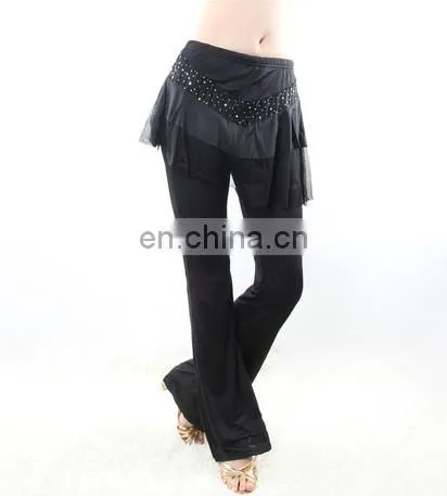 Ice silk hot drill black Belly dance skirt pants for women K-4032#