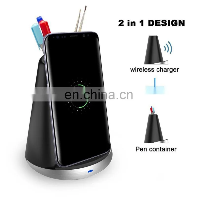 New anti-slip silicon fast wireless charging holder stand with pen container