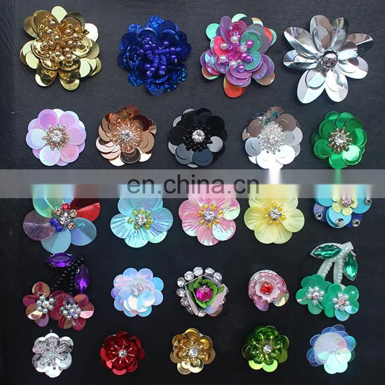 2017 New Look 3D Handmade Colorful Sequin Flower with Pearl and Rhinestone