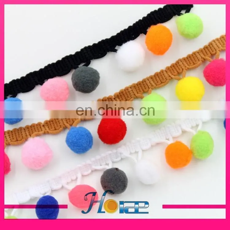 Fashion 2cm width colorful tassel fringe pom pom trim for clothing hea189