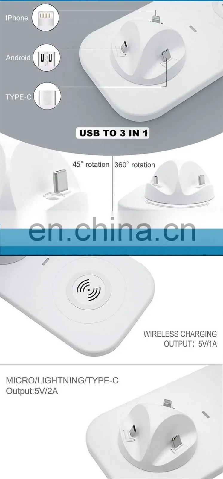 universal wireless charger wholesale for iphone new 2019 trending product charger mobile phones/earphone/Watch charger 3 in 1