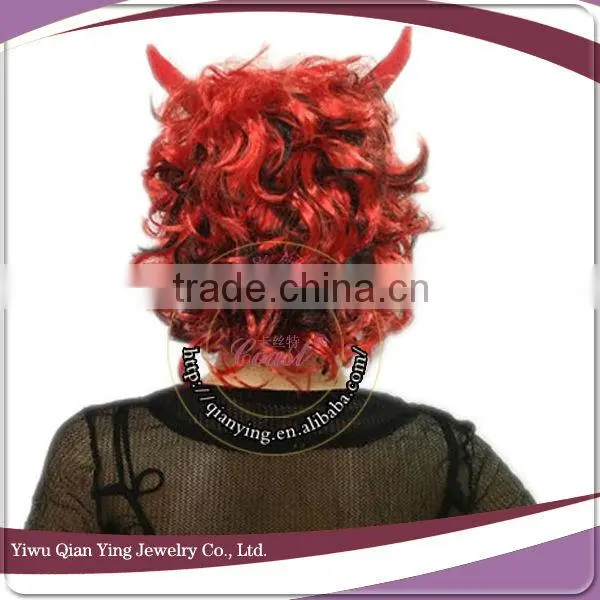 Hot Sale short curly red halloween devil hair wig with ox horn