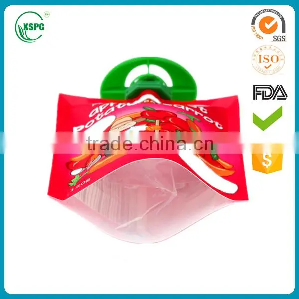 Reusable stand up food spout pouch