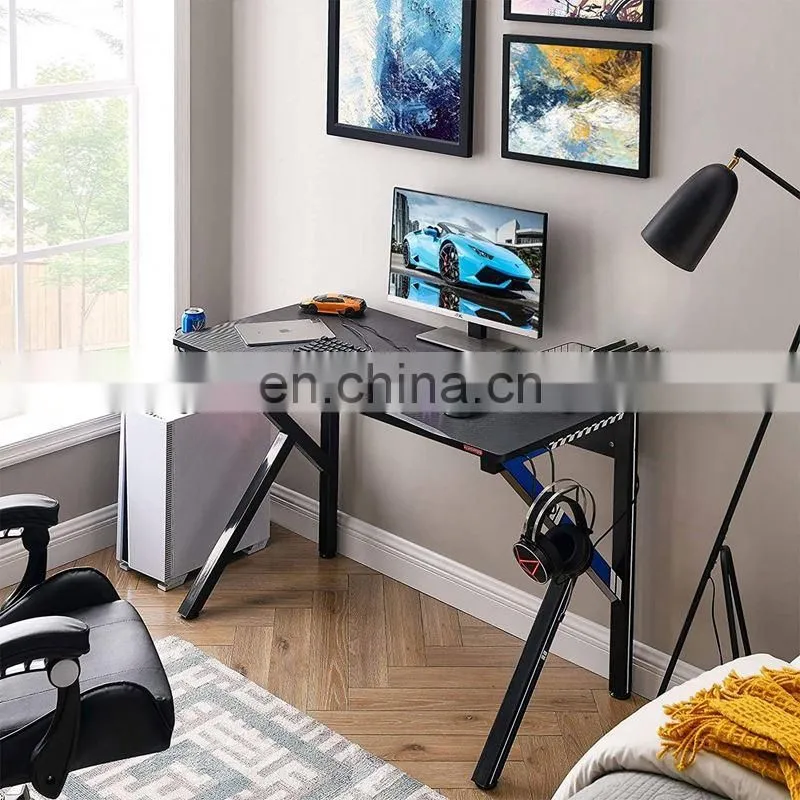Wholesale price Gamer Specific Used Blue Gaming Desk Computer PC Racing Table with Headphone Hook