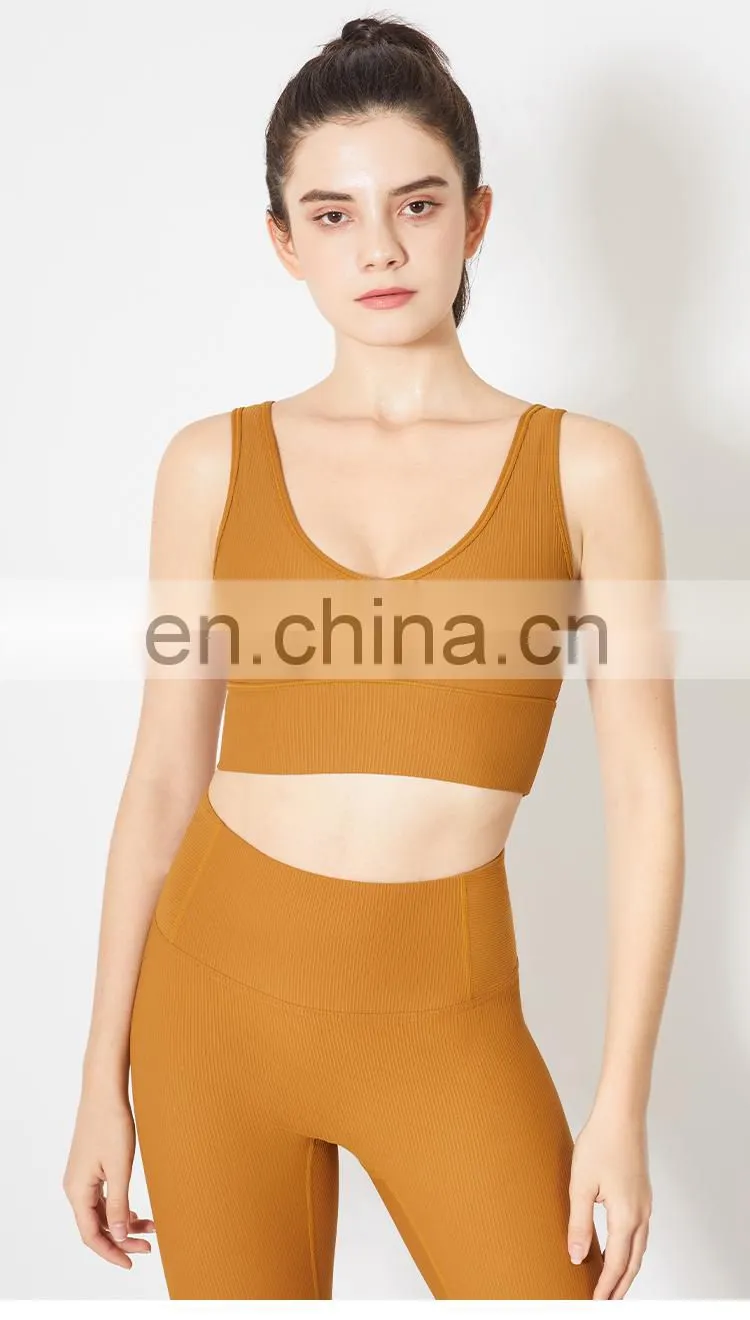 New arrival Ribbed Tank Top Women Sports Bra High Impact Fitness Workout Yoga Bra