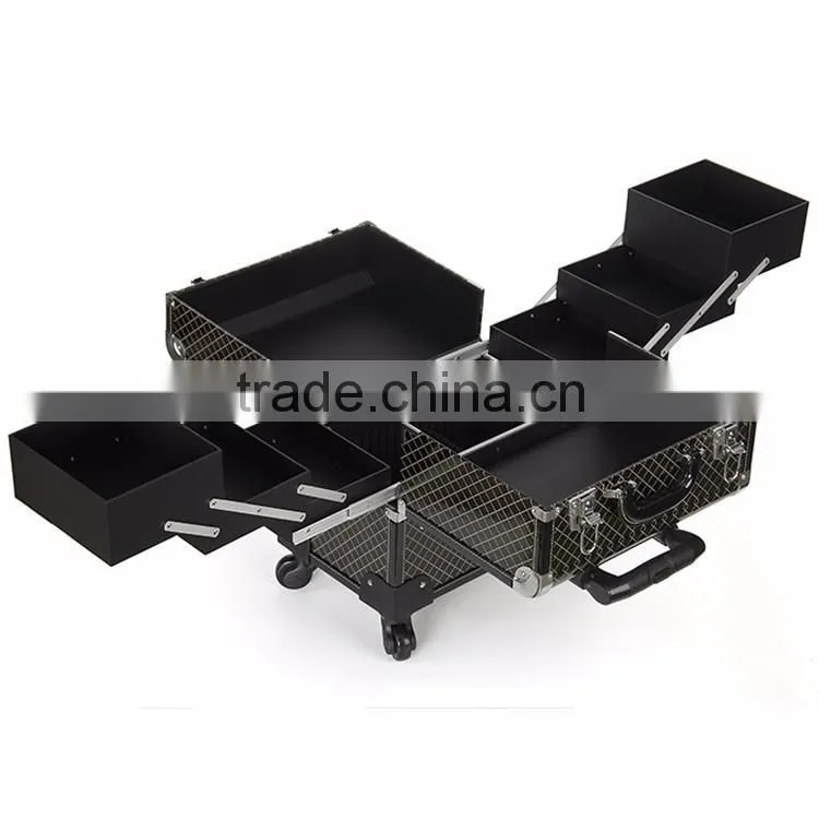 Guangzhou factory cheap price trolley makeup case with trays