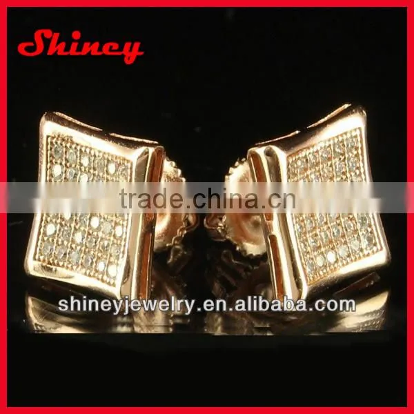 Fathers Day Gift round shape Micro Pave black gold earring for men