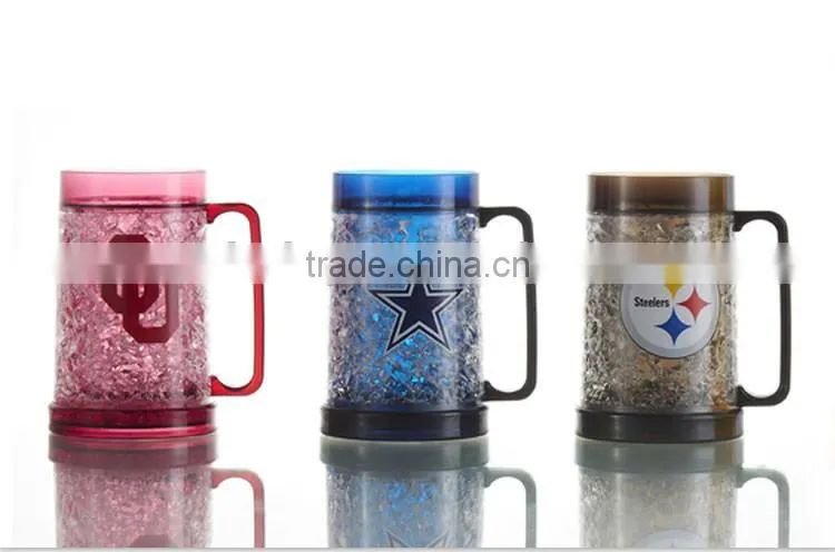 16oz BPA free plastic double wall ice mug freezer beer mug