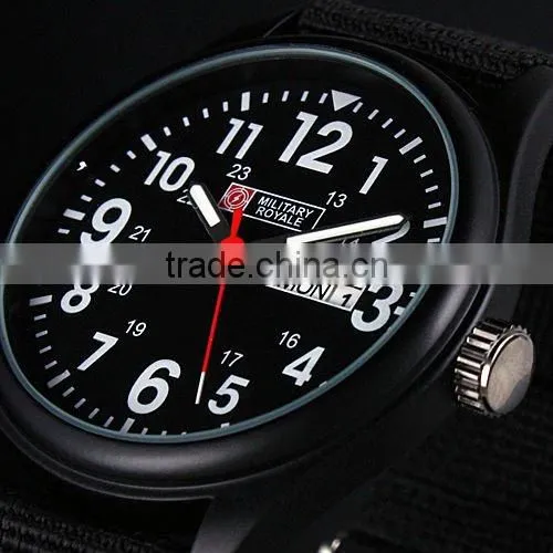 Mens Military Black Dial Fabric Strap Swiss Design Date Sport Army Watch MR051