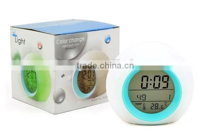 LED Luminova Circular Modern Color Changing Snooze Desktop Table Alarm Clocks Electronic Digital Clock