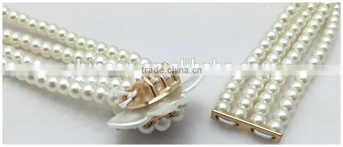Korean Rhinestones Pearl Belt, Women Elastic Belt,Elegent Agraffe Decorate Big Flower Pearl Wide Chain Belt