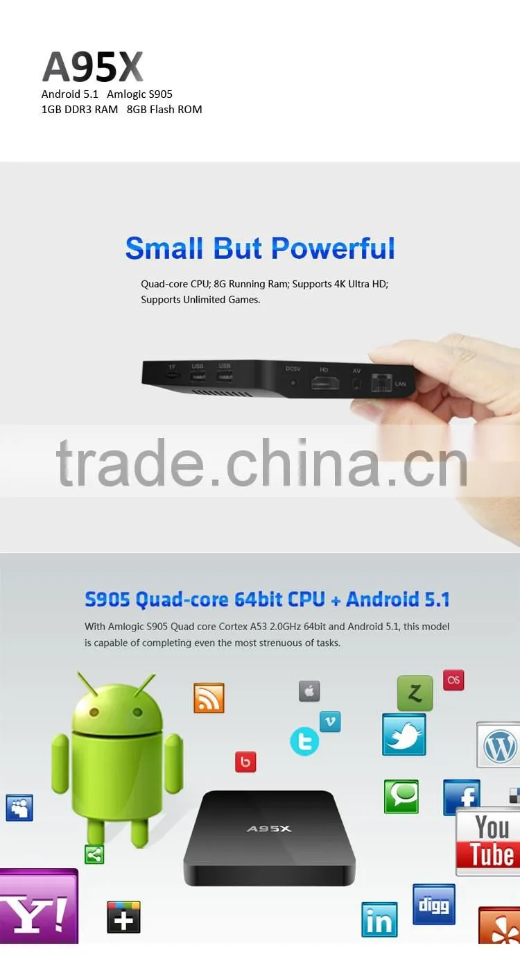 A95X new private mould tooling amlogic s905 android 5.1 box with shortcuts function remote control