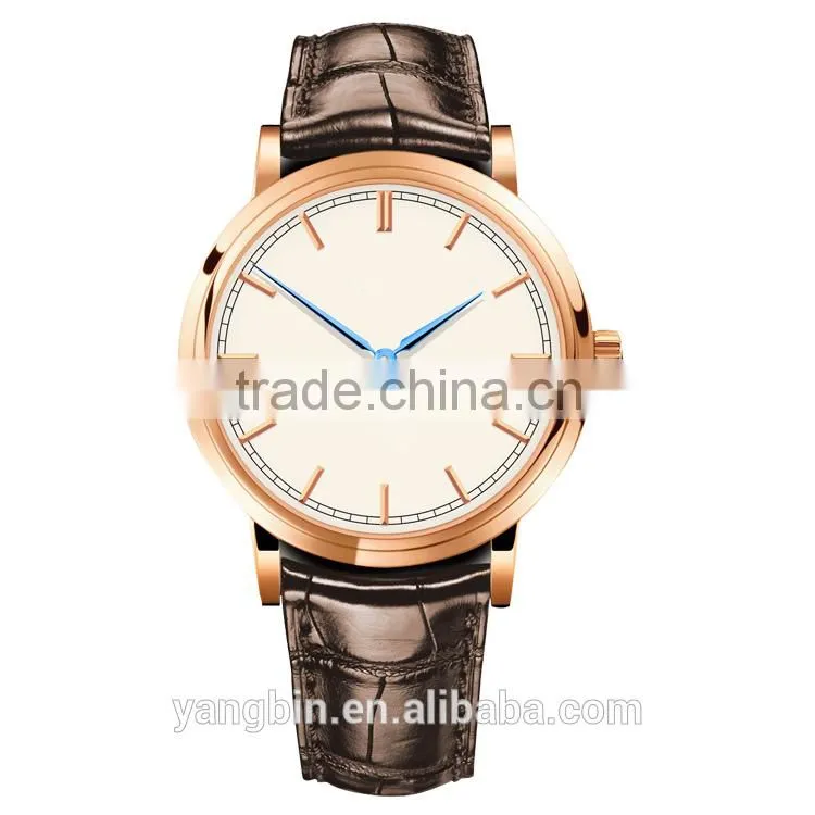 High quality genuine leather strap quartz movt popular trendy metal watch