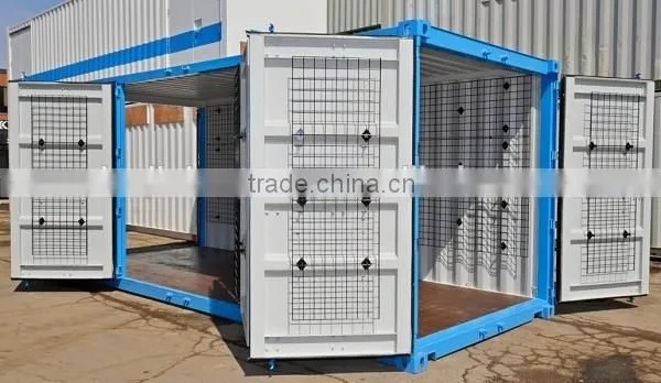 Modified 20' ft 40' ft open side container with hanging clothes mesh wire