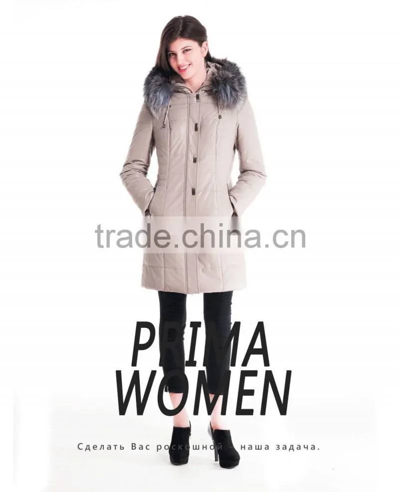 Winter Women Leather Medium Length Slim Fit Coat With Brown Fox Hat Overcoat