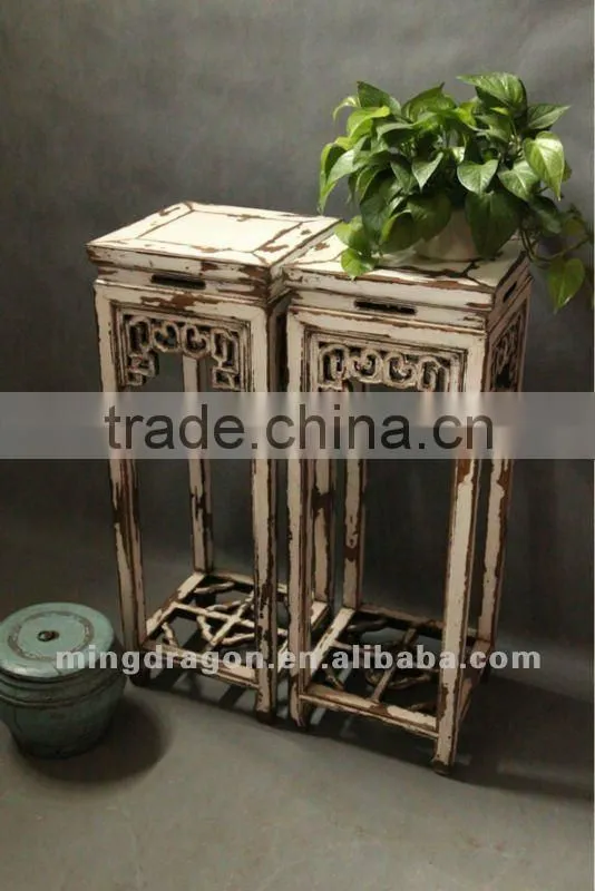 Chinese antique furniture pine wood shanxi white/blue/black colorful flower stand