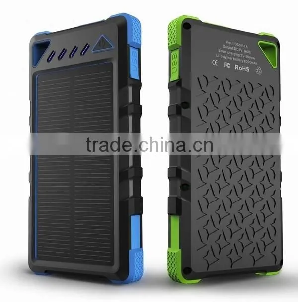 AWC940 Waterproof 8000mAh Solar Cell Power Bank with Holder 3.7v Mobile Phone Battery Portable Battery Charger