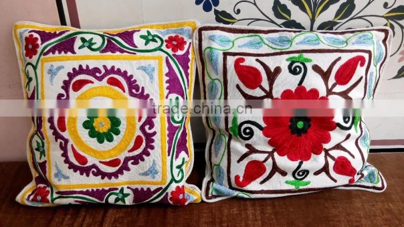 100% cotton colorful suzani hand embroidery cushion covers pillow covers