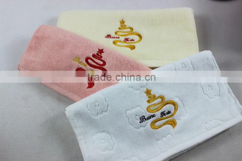 Hot sell many design for various holiday towel, Complete set of solid color velour cotton embroidery towel,Christmas Gift towels