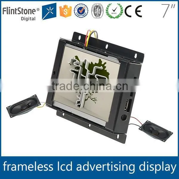 Flintstone 7 inch frameless video screen auto loop, embedded small screen display, open frame lcd kiosk advertising player