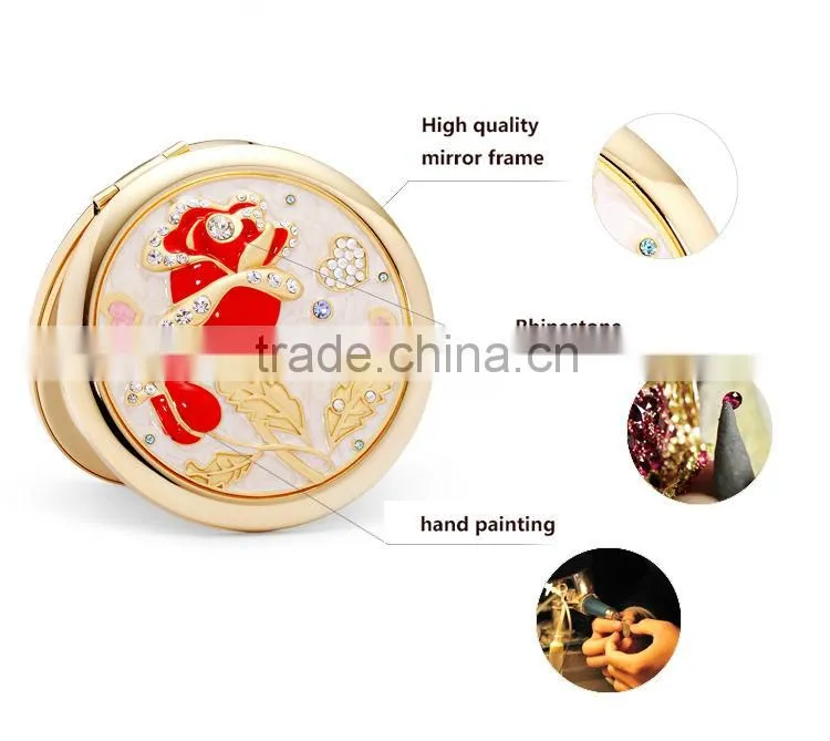 metal pocket antique cosmetic mirror with diamond