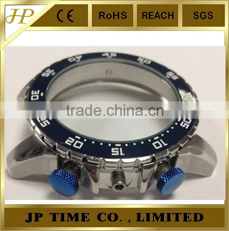 customer size OEM CNC polished stainless steel watch case 316L rotating bezel 5 ATM water resistant