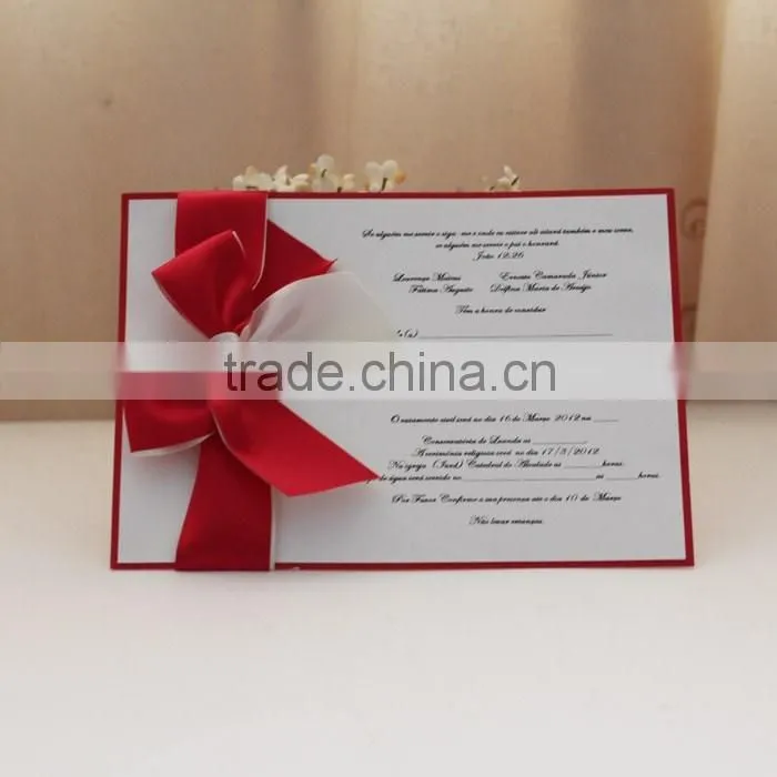 2016 newmengxing black, red, gold wedding invitations with ribbon bow