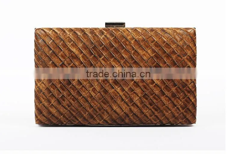Fashion evening bag and purse PU leather hard case clutch organza bag and lady handbag
