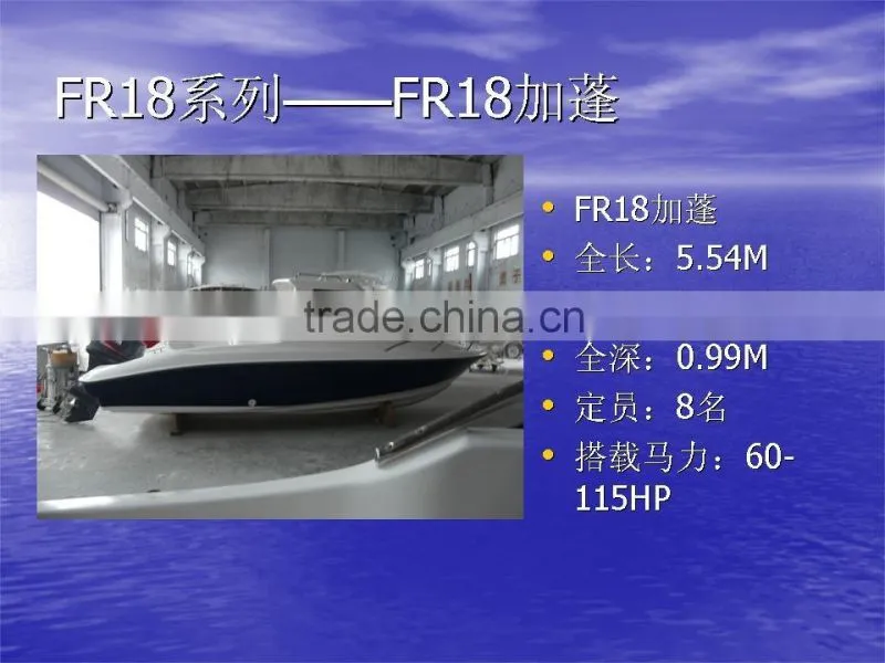 UF18 fiberglass high speed hafl cabin outboard engine yacht