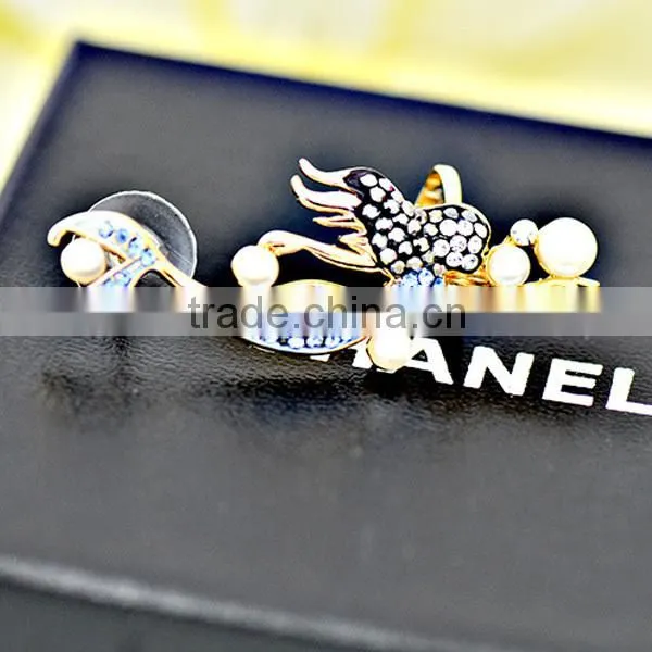 bow ribbon pattern pearl upper cuff ear wrap earrings