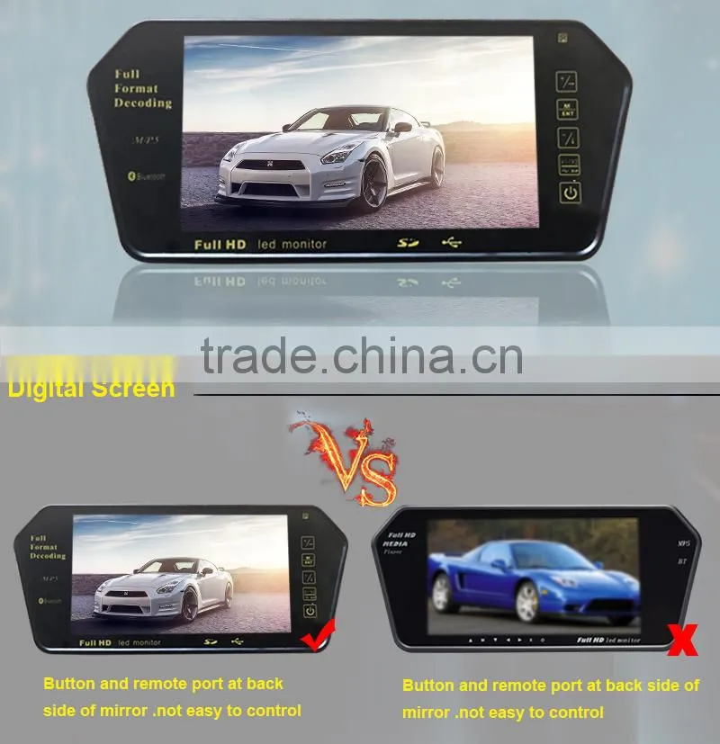 DC12V 7 inch rear mirror with BT/MP5 function rearview reverse monitor