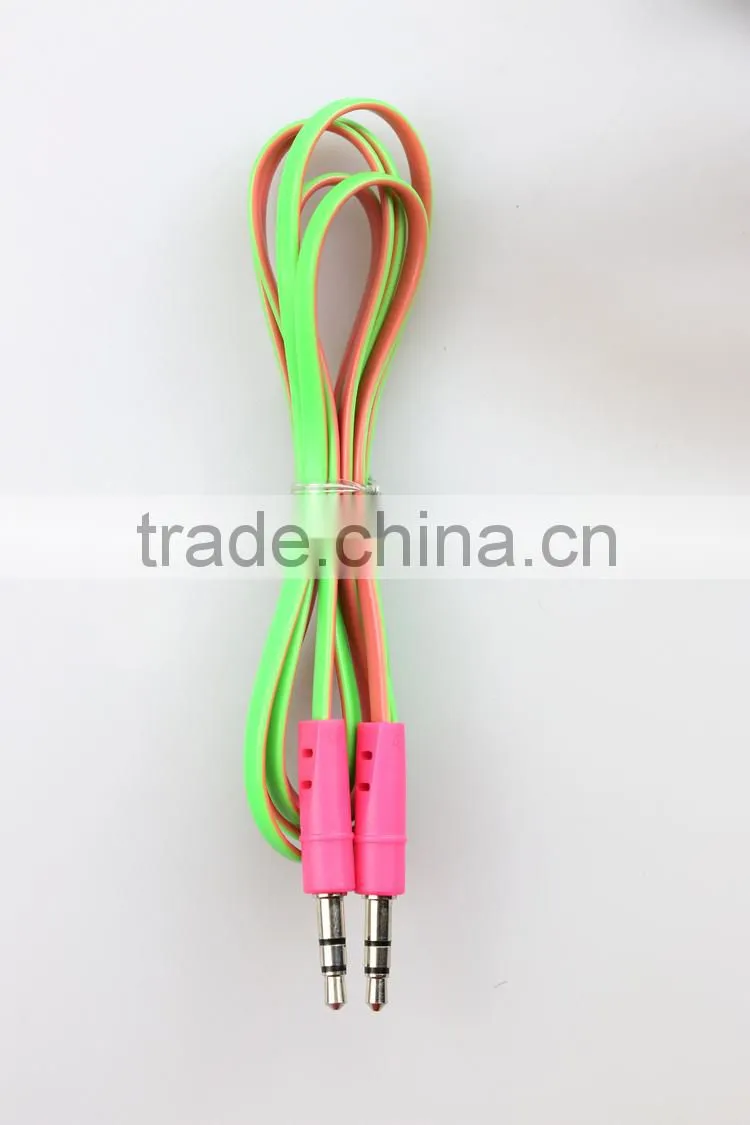 Double combined with beautiful 3.5mm Stereo male to male moulded plugs double color flat cable