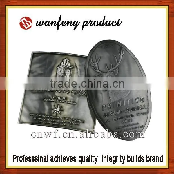 2015 best directly manufactuer offer Personalized metal Wine Bottle Label