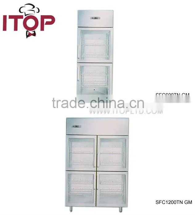 stainless steel body refrigerated glass door cabinet