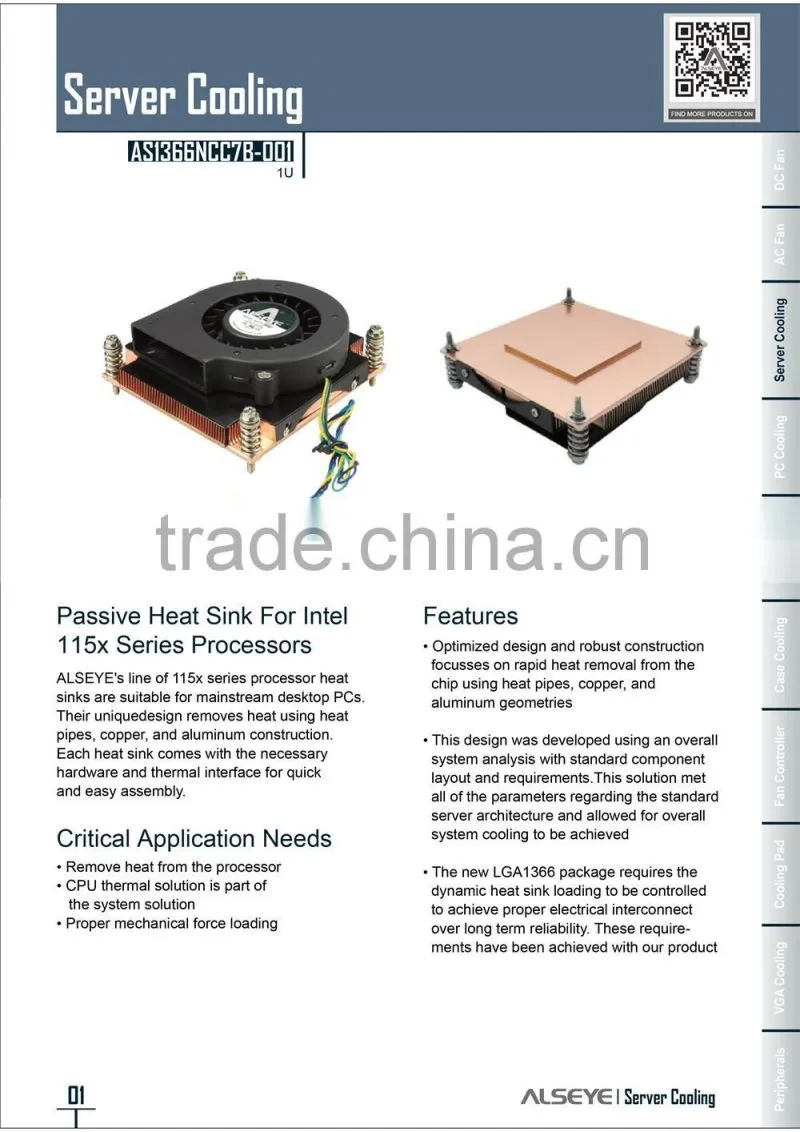 Alseye manufacturer BA0113 pc cooling system with intel cpu socket