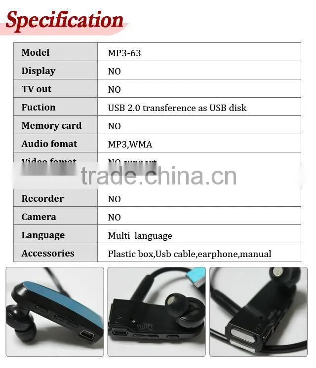 Headset Sport Mp3 Player , Cheap Mp3 Mp4 Digital Player 2gb Manual