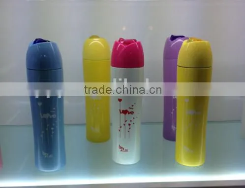2014 Popular lady flask stainless steel lovely rose style elegant vacuum bottle slim unique design thermos girls favourtie